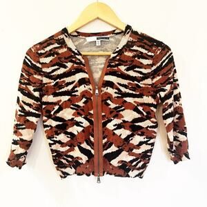 Tracy Reese Animal Print Cardigan sz S double zip